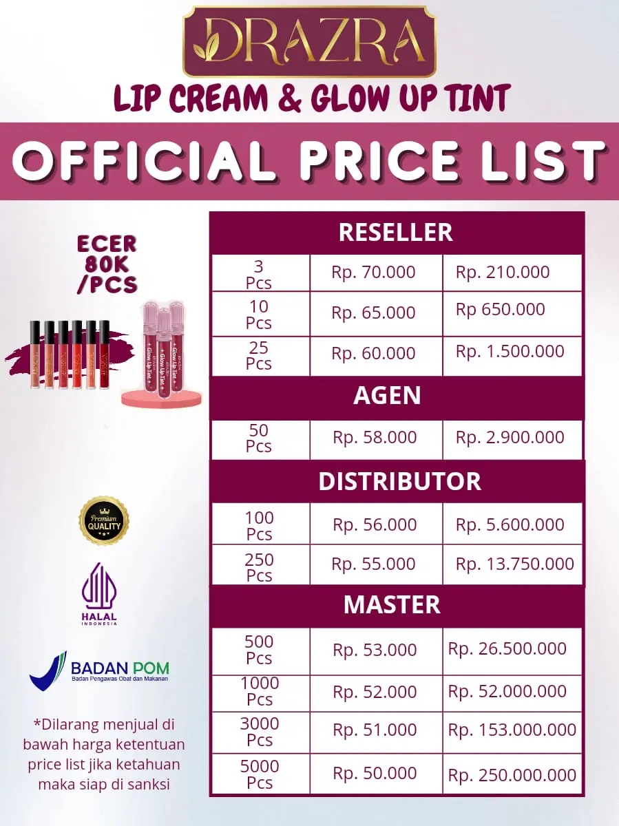Price list resmi Lip Cream dan Glow Up Tint