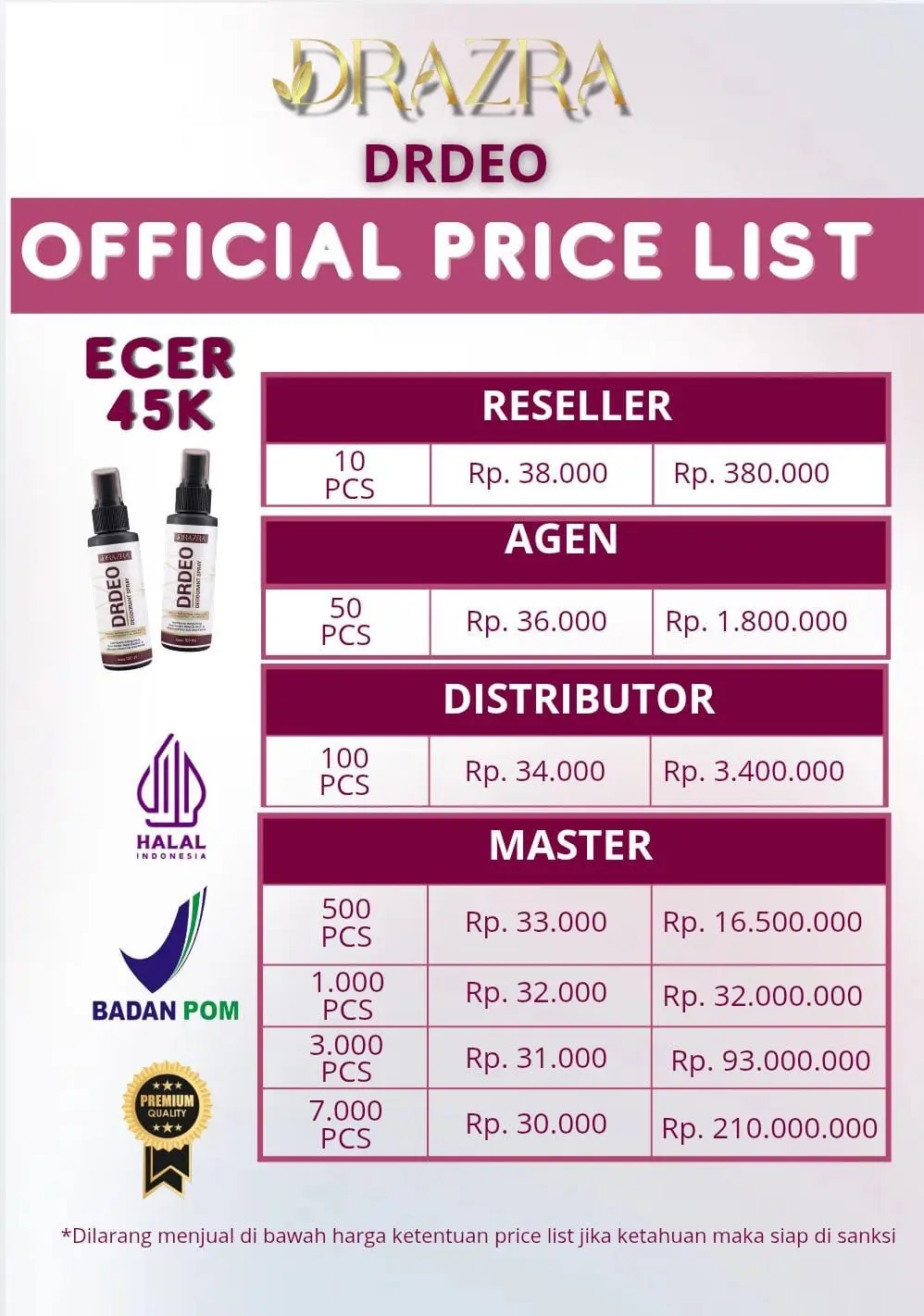 Price list resmi DRDEO